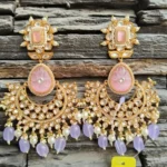 Chanbali Earrings with Baby Pink and Lavender Colour Crystals