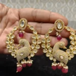 Peacock Earrings with Kundan Work