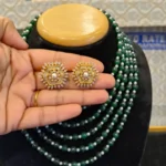 White and Green Pearl Set with Flower Tops