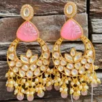Kundan earrings with pink pearl