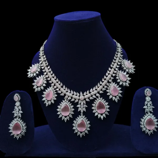 Silver set with baby pink stone